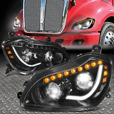 FOR 13-21 KENWORTH T680 FULL LED DRL SEQUENTIAL SIGNAL HEADLIGHT LAMPS BLACK picture