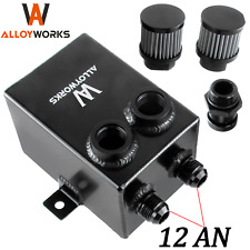 2x12AN Oil Breather Catch Can Tank + 2 Port Dual Breather Filter + Drain Tap 2L picture