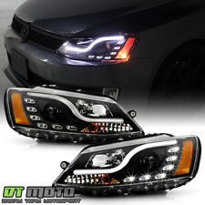 Black 2011-2017 VW Jetta MK6 LED DRL Tube Projector Headlights 11-17 Left+Right picture