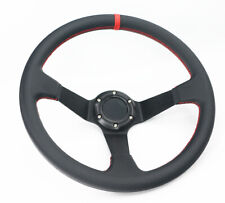 Universal 70MM PCD Black Deep Dish 350mm Grey Red Stitch Racing STEERING WHEEL picture