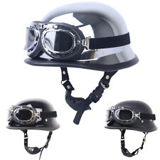 DOT German Style Motorcycle Half Helmet w/Goggles Chopper Cruiser Scooter Helmet picture