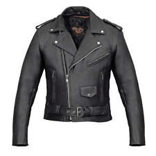 Men's Premium Leather Classic Motorcycle Jacket Plain Side w/ Belted Waist picture