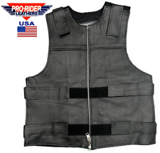 Pro USA Men Bullet Proof Style Leather Motorcycle Vest Tactical, Concealed Carry picture