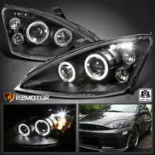 Black Fits 2000-2004 Ford Focus LED Halo Projector Headlights Lamps Left+Right picture