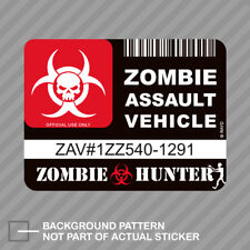 Zombie Assault Vehicle License Sticker Decal Vinyl apocalypse picture