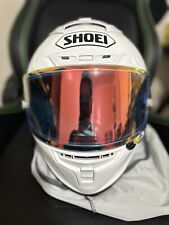 Shoei X-Fourteen White Full Face Motorcycle Helmet With Sena 30k. picture