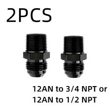 2x12AN Male Flare to 1/2 3/4 NPT Straight Nipple Adapter Black Anodized Aluminum picture