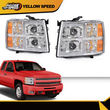 FIT FOR 07-14 CHEVY SILVERADO LED DRL TUBE PROJECTOR HEADLIGHTS CHROME/AMBER picture