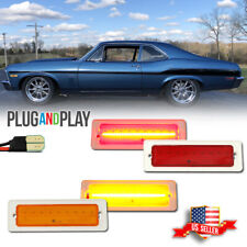 4PCS Front Amber Rear Red LED Bumper Side Marker Lights For 1970-1974 Chevy Nova picture