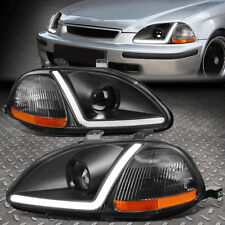 [LED DRL]FOR 96-98 HONDA CIVIC BLACK HOUSING AMBER CORNER PROJECTOR HEADLIGHTS picture
