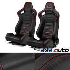 2x All Black PVC Red Snake Pattern & Bottom Carbon Fiber Reclinable Racing Seats picture