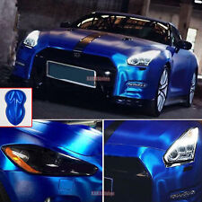 Blue - Stretch Entire Car Satin Chrome 3D Brushed Metal Vinyl Wrap Sticker ABUS picture