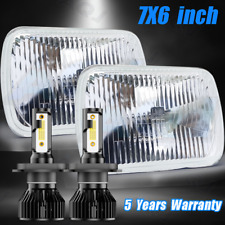 7x6' Crystal Glass Headlight H4 LED Light Headlamps For Jeep Wrangler YJ XJ picture