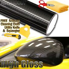 5D Premium HIGH GLOSS Black Carbon Fiber Vinyl Wrap Bubble Free Air Release 6D picture