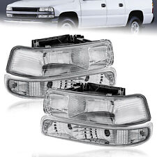 2X Chrome Headlights & Bumper Lamps For 99-02 Chevy Silverado 1500 00-06 Tahoe picture