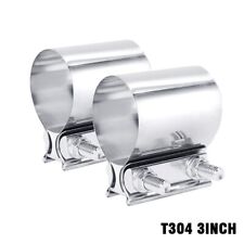 2 Pcs 3 Inch Butt Joint Band Exhaust Clamp T304 Stainless Steel Sleeve Coupler picture