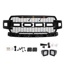 Matte Black Raptor Style Grille For Ford F150 2018 2019 2020 W/2Side Lights picture