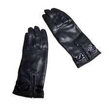 Harley Davidson Motorcycle Leather Gloves Womens Small Black Purple Logo Moto picture