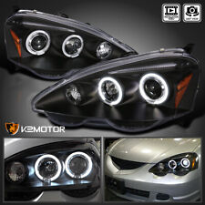 Black Fits 2002-2004 Acura RSX LED Halo Rim Projector Headlights Lamp Left+Right picture