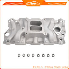Satin Aluminum Dual Plane Intake Manifold for 1955-95 SBC Small Block Chevy 350 picture