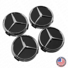 4x Mercedes Wheels Center Cap Hub Black Star Cover Inserts Replacement Sport AMG picture