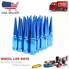 24PC 1/2x20 BLUE 4.5” SPIKE LUG NUTS + KEY FITS DODGE/CHEVY/JEEP/FORD/GMC  picture