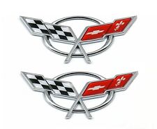 2pcs 1997-2004 Corvette C5 Front Nose Emblem and Rear Deck Lid Flags (Chrome) picture