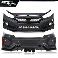 Fit For 2016-21 Honda Civic Front & Rear Bumper Cover + Lip +Grille Kit Combo picture