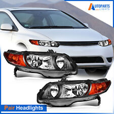 For 2006-2011 Honda Civic Coupe 2-Door Black Housing Pair Headlight Assembly picture