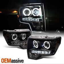 Fits 09-14 Ford F150 F-150 Pickup Black Bezel Dual Halo LED Projector Headlights picture