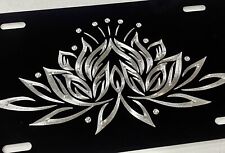 Engraved Lotus Flower Diamond Etched License Plate Aluminum Metal Car Tag Gift picture