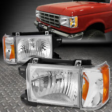 FOR 87-91 FORD F150 F250 BRONCO CHROME HOUSING AMBER CORNER HEADLIGHT HEAD LAMPS picture