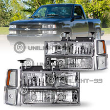 For 1994-1998 Chevy C/K Tahoe Chrome Amber Bumper Lamps Headlights 94-98 8pcs picture