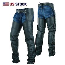 Highway Leather Lined Chaps Motorcycle Riding Bikers Chap Black SKU # HL12800SPT picture