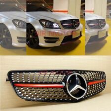 Shiny Black Red Metallic Diamond Type Front Grille Fit Benz 08-13 C-Class W204 picture