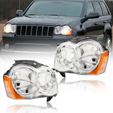 For 2008-2010 Jeep Grand Cherokee Headlights Headlamps Pair Left+Right Chrome picture