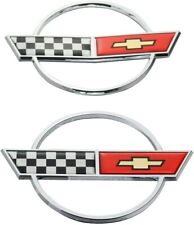 2pcs Chrome Red for 84-90 Corvette C4 Front Nose & Rear Gas Cross Flag Emblems picture