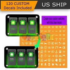 12V20A 3 Gang 5PIN Laser Rocker Switch Panel Kit Car Truck Boat Green Led Button picture