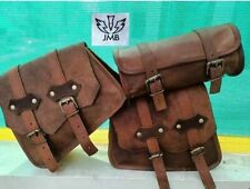 Motorcycle Vintage Goat Leather THREE Saddle Bag Swing Arm Front Fork Tool Pouch picture