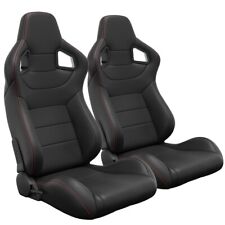 2 Pcs Universal Racing Seats Pair of PVC Leather Racing Bucket Seats w. Sliders picture