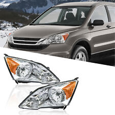 Fits 2007-2011 Honda CRV CR-V Chrome Headlights Assembly Amber Lamps Pair Set picture