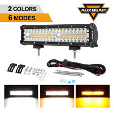 AUXBEAM 12 INCH 300W 6 MODES WHITE&AMBER STROBE FLASH OFFROAD LED WORK LIGHT BAR picture