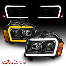 2005 2006 2007 For Jeep Grand Cherokee LED Switchback Black Headlights L+R picture