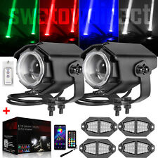 2X Laser RGB LED Whip Lights Whipless+ 4 Pods Rock Bluetooth for Polaris RZR UTV picture