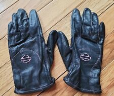 Women’s Harley Davidson Black Leather Riding Gloves Pink Stitch Size Medium picture