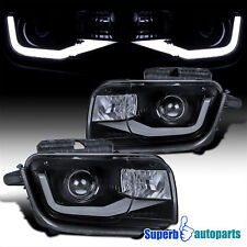 Fit 2010-2013 Chevy Camaro LED Tube Glossy Black Smoke Projector Headlights Pair picture