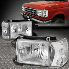 FOR 87-91 FORD F150 F250 BRONCO CHROME HOUSING CLEAR CORNER HEADLIGHT HEAD LAMPS picture