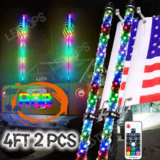 Pair 4ft RGB Spiral LED Whip Lights Antenna Chase + US Flag & Remote for ATV UTV picture