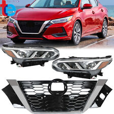 Left&Right Headlight+Front Bumper Upper Grille For 2020-2021 Nissan Sentra 3pcs picture