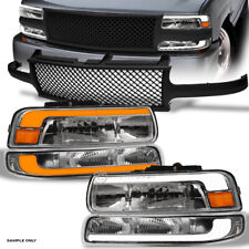 Sequential For 00-06 Suburban/Tahoe Chrome LED Headlights Am+Matte Blk M Grille picture